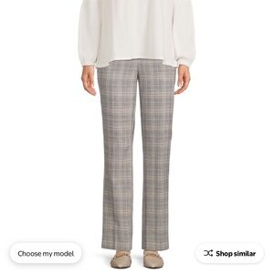 Time and Tru Women's Straight Leg Plaid Pants - Gray and Tan